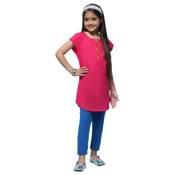 BIBA Girls Cotton Straight Kurta Capri Suit Set