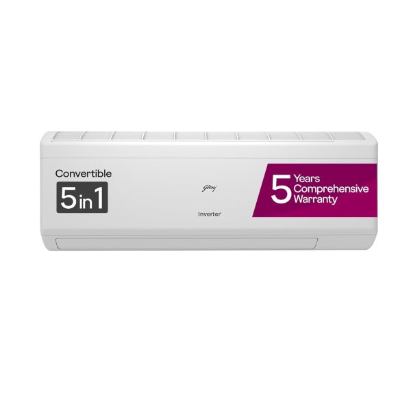 Godrej 1 Ton 5 Star, 5 Years Comprehensive Warranty, 5-in-1 Convertible Cooling, Inverter Split AC (Copper, Heavy-Duty Cooling at 52 Deg Celcius, AC 1T EI 12IINV5R32-WWR, White)