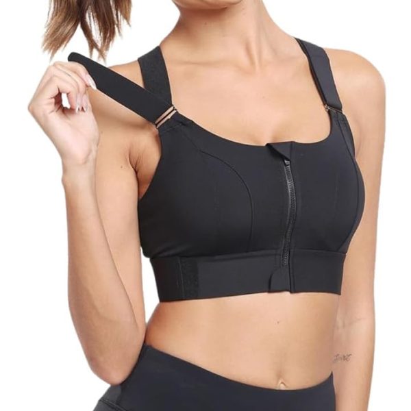 GLAMORAS Women Polyester Spandex High Impact Front Zip Sports Bra Longline Fitness Criss Cross Back Crop Tops for Gym, Yoga & Workout - Size: M-4XL