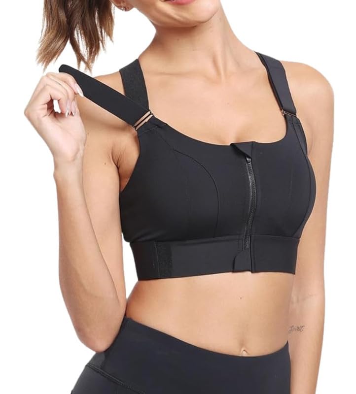 GLAMORAS Women Polyester Spandex High Impact Front Zip Sports Bra Longline Fitness Criss Cross Back Crop Tops for Gym, Yoga & Workout - Size: M-4XL