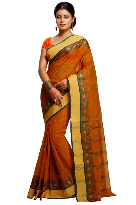 BENGAL HANDLOOM Women's Tangail Cotton Tant Saree Model 3 with Butta Work without Blouse Piece