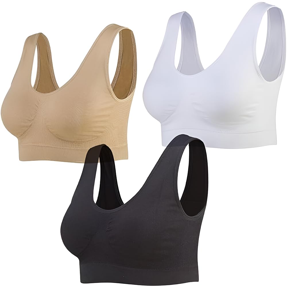 BIG KRAZI Women's Sports Bra,Air Bra | Pack of 3 | Skin,Black,White | Imported Bra | Free Size (Fit to 30-34)