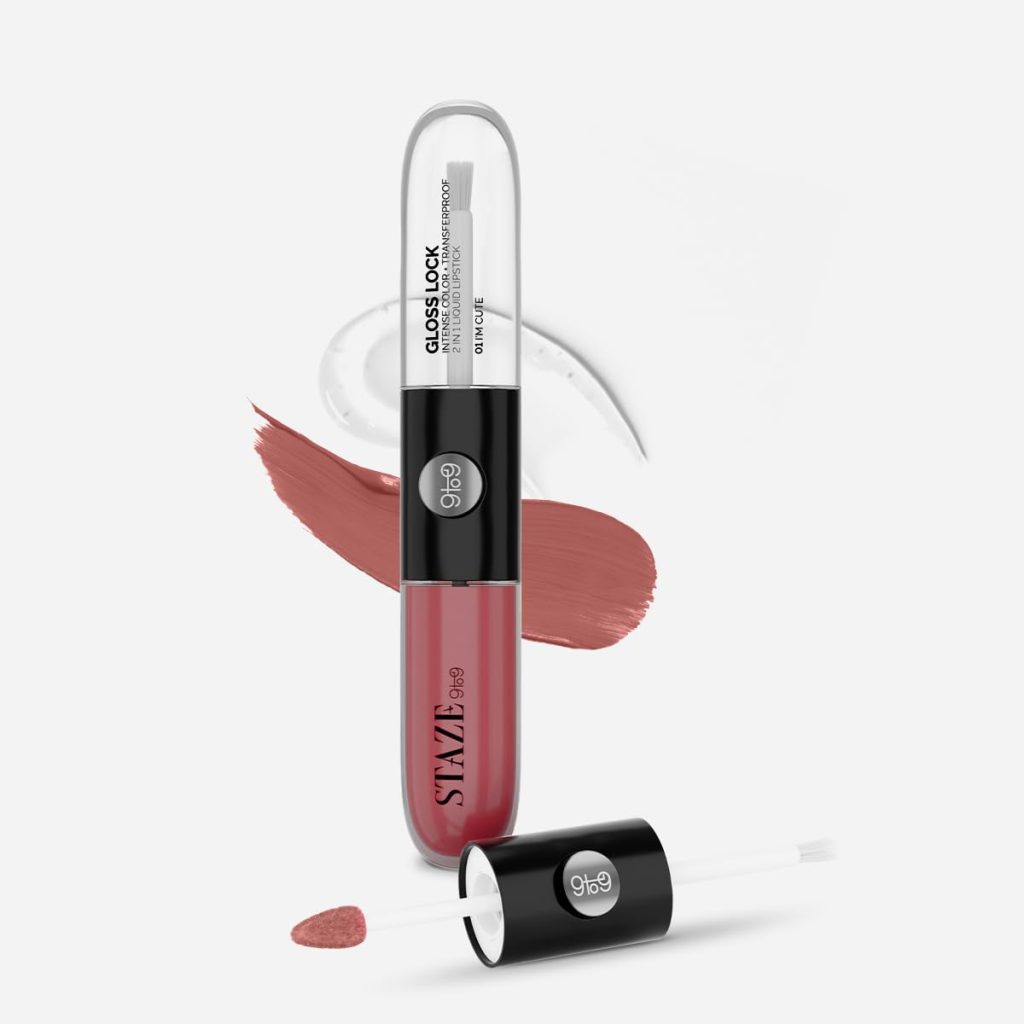 Staze 9to9 Gloss Lock 2-in-1 Liquid Lipstick | Lip Gloss For Long-lasting Fuller & Pump-up pigmented Lipstick | Transfer-proof & 12hrs long stay with Intense Color Payof f | Lightweight & Comfortable | 05 I'm Happy | 7g