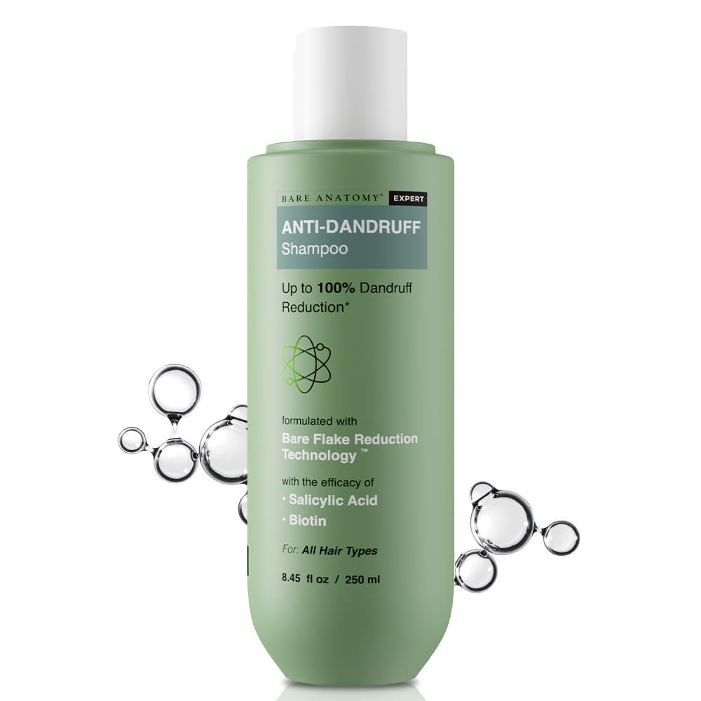 Bare Anatomy Anti Dandruff Shampoo | Reduces Up to 100% Dandruff and Strengthens Hair | Derma Approved Shampoo with Salicylic Acid & Biotin | Helps Remove Flakes and Itching | Shampoo For All Hair types | For Women And Men | 250ml