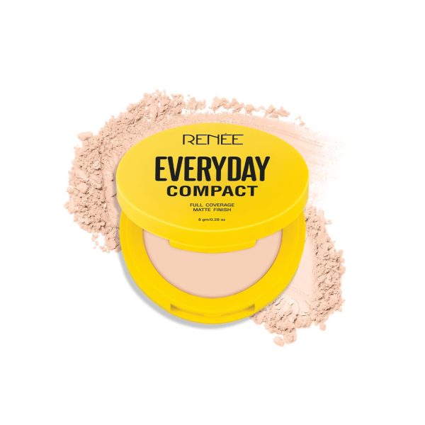 RENEE Everyday Compact Powder - Latte, Matte Finish, High Coverage, Ultralight & Silky Smooth Finish, Enriched with Vitamin C & H yaluronic acid, Cruelty-Free Skincare Infused Makeup, 8Gm