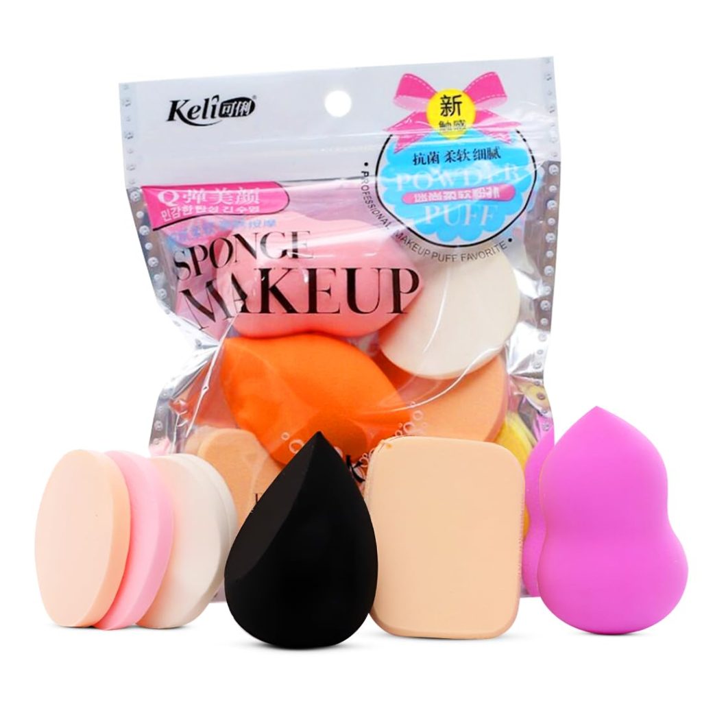 Pack of 6 Professional Beauty Blender Sponge for Face Makeup with Cotton Pad and Powder Puff Perfect for Women's & Girls Makeup | Beauty Blender Set - Soft, Latex-Free, Reusable & Washable
