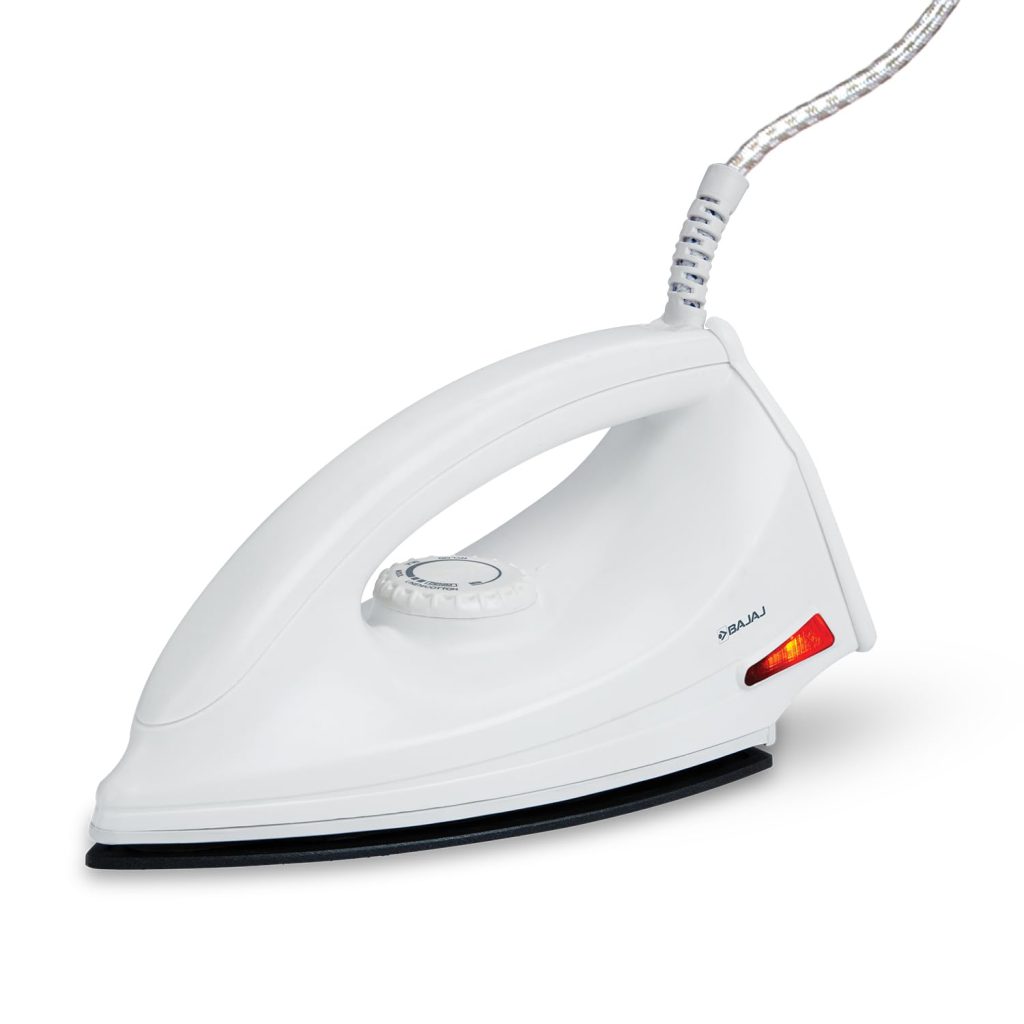 Bajaj DX-6 1000 Watts Dry Iron with Advance Soleplate and Anti-bacterial German Coating Technology, White, Plastic