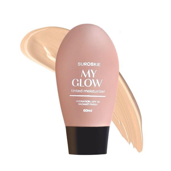 Suroskie My Glow All-In-One Tinted Sunscreen SPF 30 Moisturizer 60 ml Light Shade | Natural Glowy Finish | Intense Hydration & UVA/UVB Protection | Sweat resistant | Niacinamide Cream For Men & Women