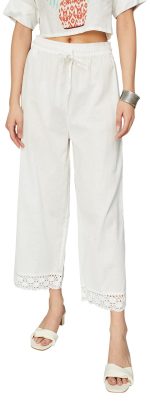 Max Women Lace Hem Loose Mid Rise Palazzos (Nooscwplcroff White)_X-Large