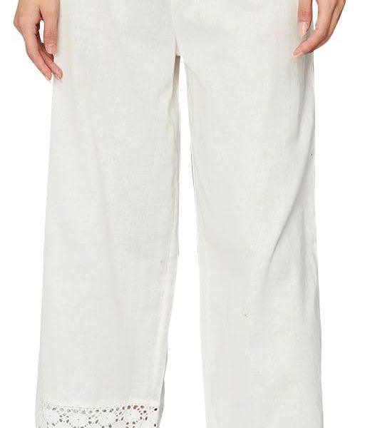 Max Women Lace Hem Loose Mid Rise Palazzos (Nooscwplcroff White)_X-Large