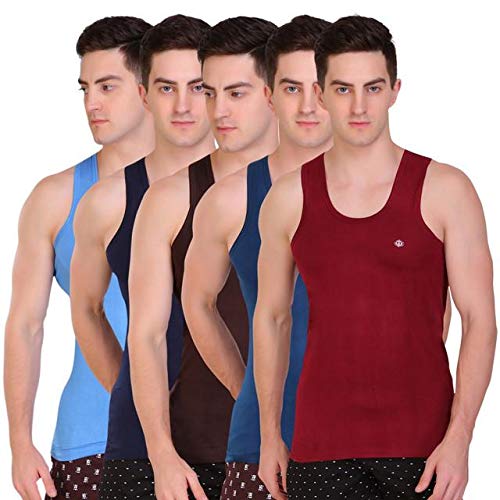T.T. Men Solid Dyed Regular Fit Vest Pack Of 5