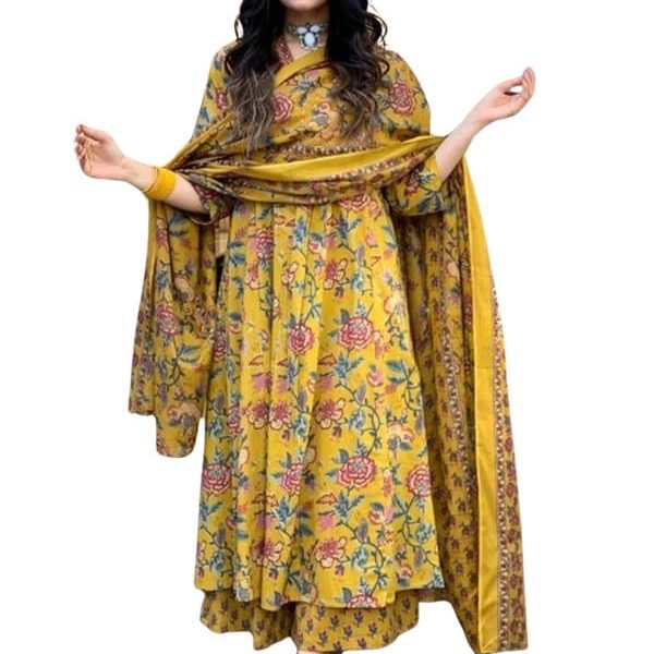 Royal Export Women's Viscose Floral Printed Anarkali Kurta with Palazzo Pants & Dupatta - Ethnic Wear