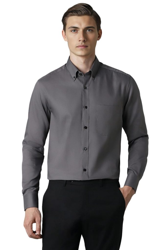 Louis Philippe Men's Cotton Regular Fit Solid All Day Comfort Effortless Ironing Shirt