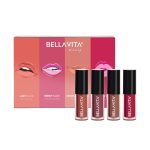 BELLAVITA Mini Kiss Proof Liquid Lipstick Gift Set of 4 x 2ml | Smudge & Transfer-Proof | Intense Moisturisation | Just Nude + Berry Nude + Mocha Madness + Cherry Pop | Lipstick Combo Set | Mother's Day Gift