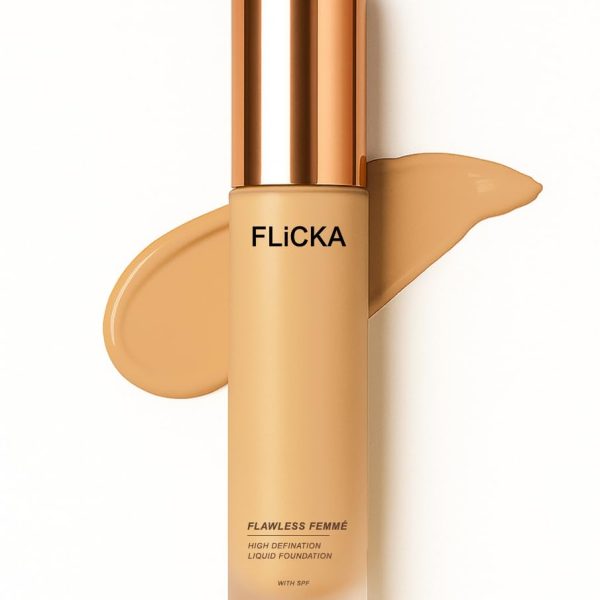 FLiCKA Flawless Femme Liquid Foundation for Face Makeup 30ml | Medium to High Coverage, Buildable | Natural, Waterproof & Moisturizing | All Skin Types | 02 Ivory
