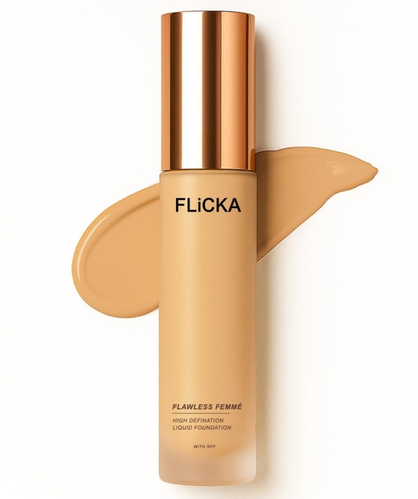 FLiCKA Flawless Femme Liquid Foundation for Face Makeup 30ml | Medium to High Coverage, Buildable | Natural, Waterproof & Moisturizing | All Skin Types | 02 Ivory
