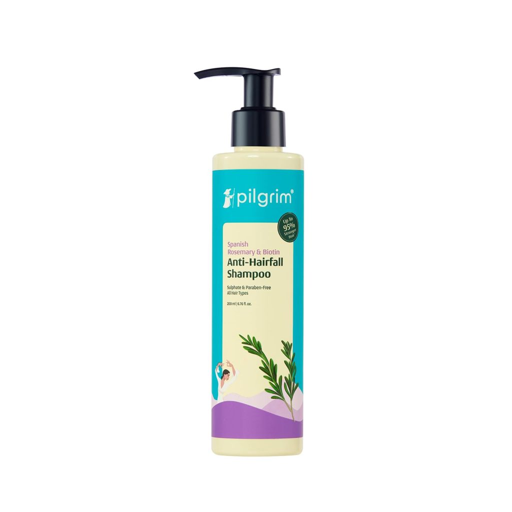 Pilgrim Spanish Rosemary & Biotin Anti Hairfall Shampoo for Reducing Hair Loss & Breakage 200ml | Rosemary shampoo for hair growth | Upto 95% stronger hairs | For all hair types | For Men & Women