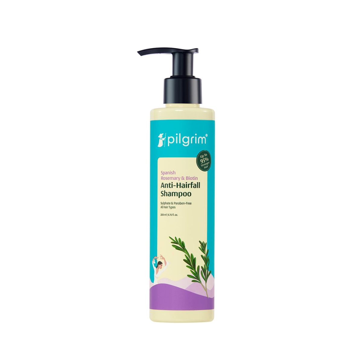 Pilgrim Spanish Rosemary & Biotin Anti Hairfall Shampoo for Reducing Hair Loss & Breakage 200ml | Rosemary shampoo for hair growth | Upto 95% stronger hairs | For all hair types | For Men & Women