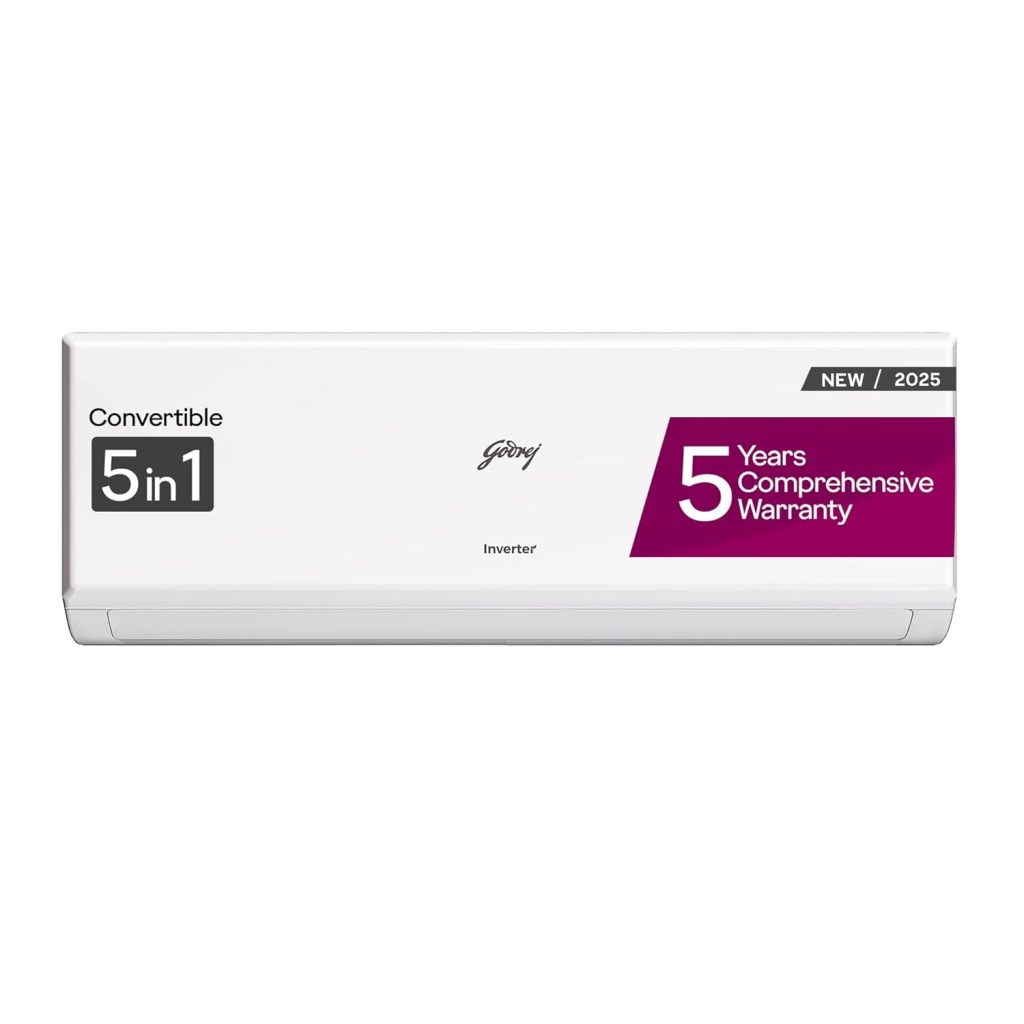 Godrej 1 Ton 3 Star, 5 Years Comprehensive Warranty, 5-In-1 Convertible Cooling, Inverter Split AC (Copper, 2025 Model, Heavy duty cooling at 52 °C, AC1T EI 12PINV3R32 WYQ 3S, White)