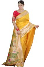 Pandadi Saree Woman's Pure Banarasi Paithani Silk Saree With Brocket Blouse Piece