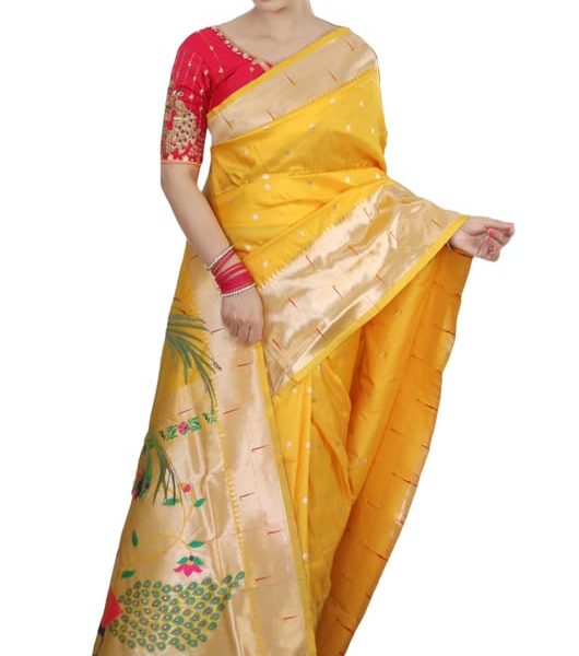 Pandadi Saree Woman's Pure Banarasi Paithani Silk Saree With Brocket Blouse Piece
