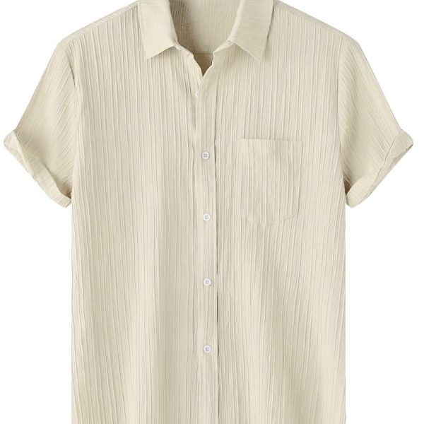 TAGDO Men's Solid Shirt with Chest Pocket Short Sleeve Shirt for Summer Outdoor Activities (5182)