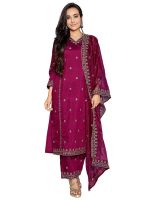 Royal Export Women's Viscose Silk Floral Embroidered Straight Kurta Palazzo with Dupatta (RX99)