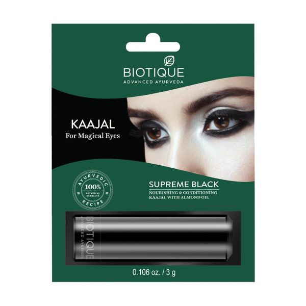 Biotique Bio Kajal Nourishing & Conditioning Eye Kaajal With Almond Oil, Matte Finish Cream, 3G - Black