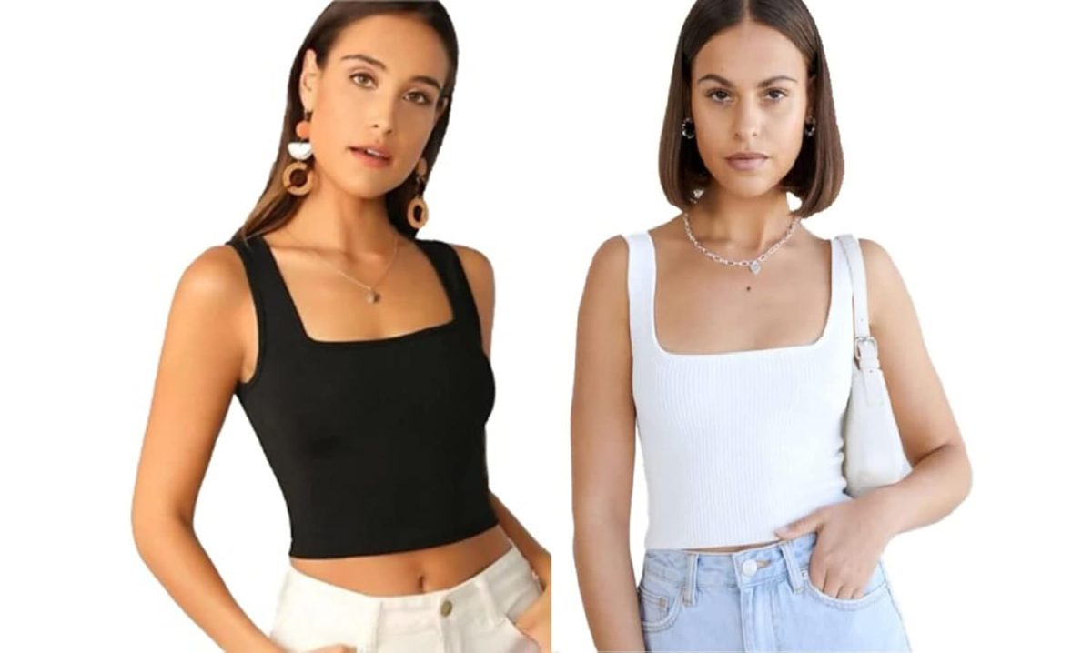 SriSaras Women's Black & White Cotton Strechable Tank Tops/Crop Tops