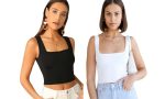 SriSaras Women's Black & White Cotton Strechable Tank Tops/Crop Tops