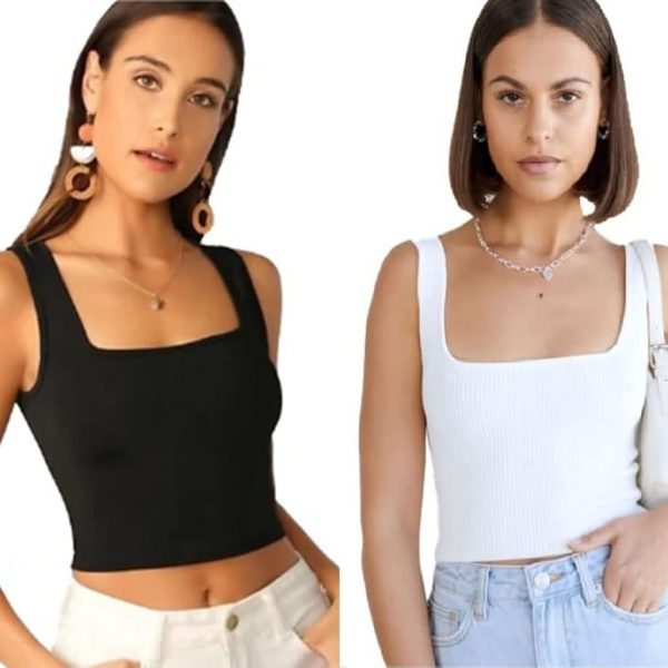 SriSaras Women's Black & White Cotton Strechable Tank Tops/Crop Tops