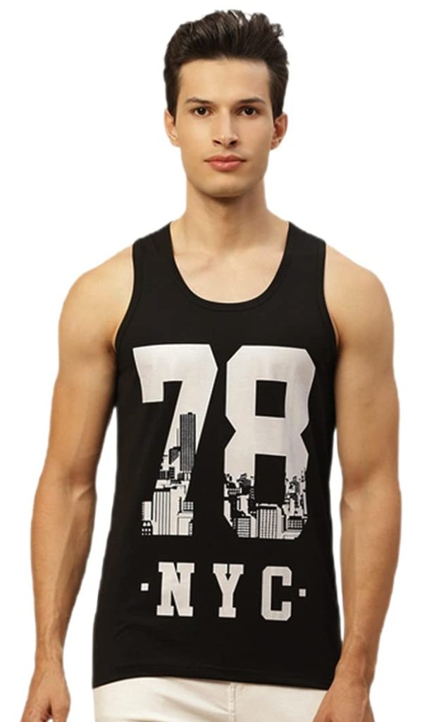 Veirdo® Pure Cotton Sleeveless Regular Fit Front Print Placement Scoop Neck Vest for Men & Boys