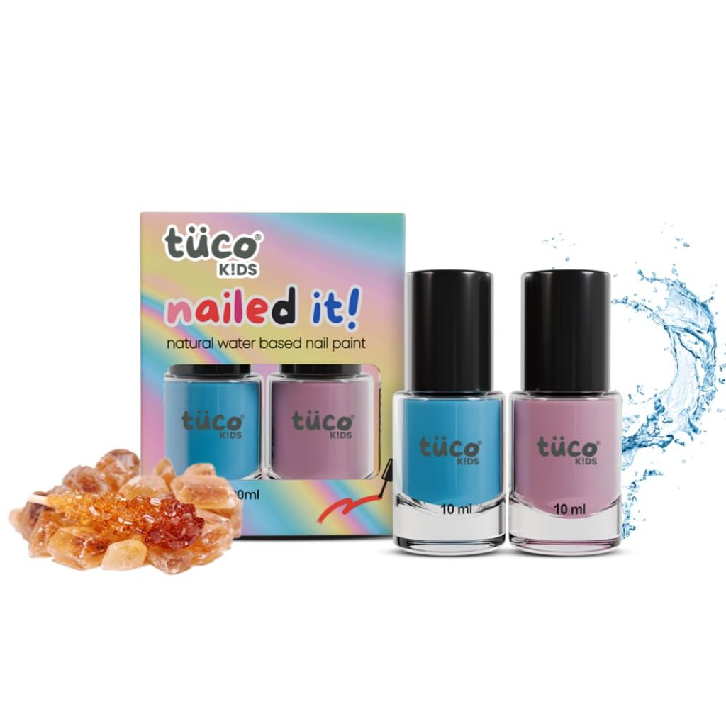 Tuco® Kids Water Based Safe Nail Polish for girls | Easy to Peel Off, Non Toxic, Natural & Safe for Kids | Play Safe with Chemical Free Nails for Daughters | Pack of 2x10ml | Blue & Pink