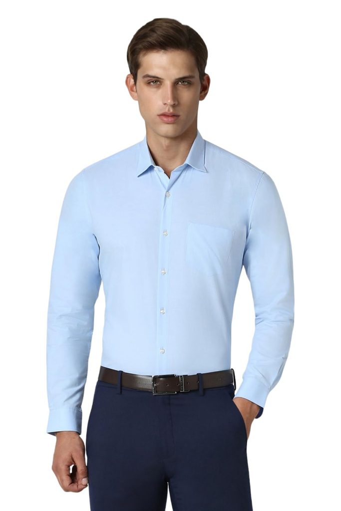 Peter England Men's Everday Regular Fit Solid Shirt | Cotton Rich | 5-Pin Pocketing
