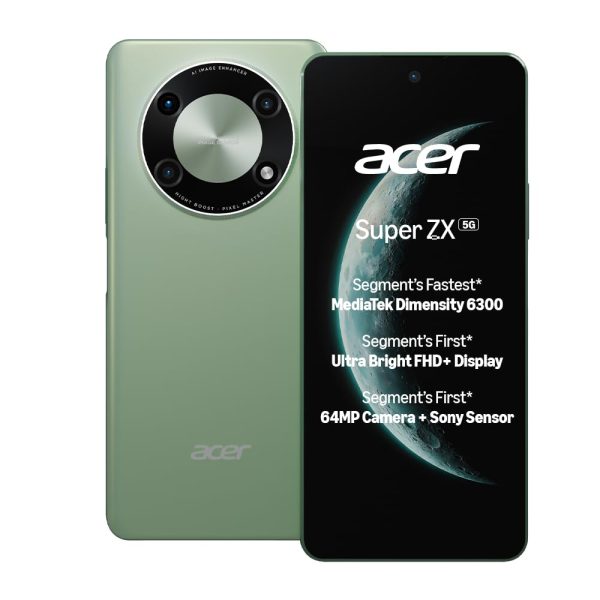 Acer Super ZX 5G (Cosmic Green, 8GB RAM, 128GB Storage) | 120 Hz FHD+ Display | 5000 mAh Ultra-Thin Battery | Dimensity 6300 5G Processor | Sony 64MP AI Camera