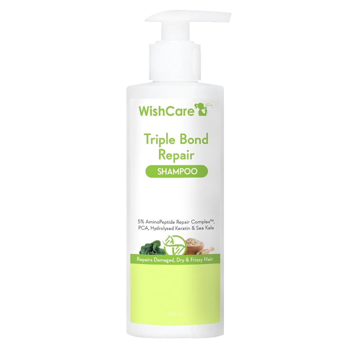 WishCare Triple Bond Repair Shampoo for Dry & Frizzy Hair - 5% AminoPeptide Complex & PCA - Repairs Damaged & Frizzy Hair 250ml