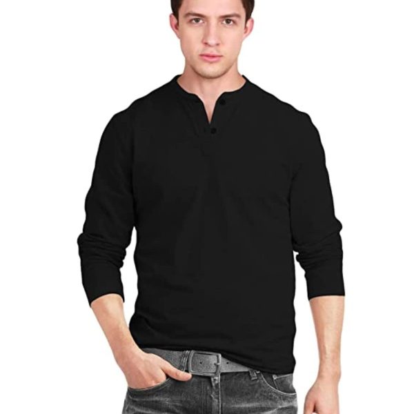 Veirdo® Pure Cotton Regular Fit Henley Neck Plain Solid Full Sleeve T-Shirt for Men & Boys (Color Options: Black, Red, Swanwhite, Navy Blue, White, Cork, Green, Maroon, Mustard, Royal Blue)