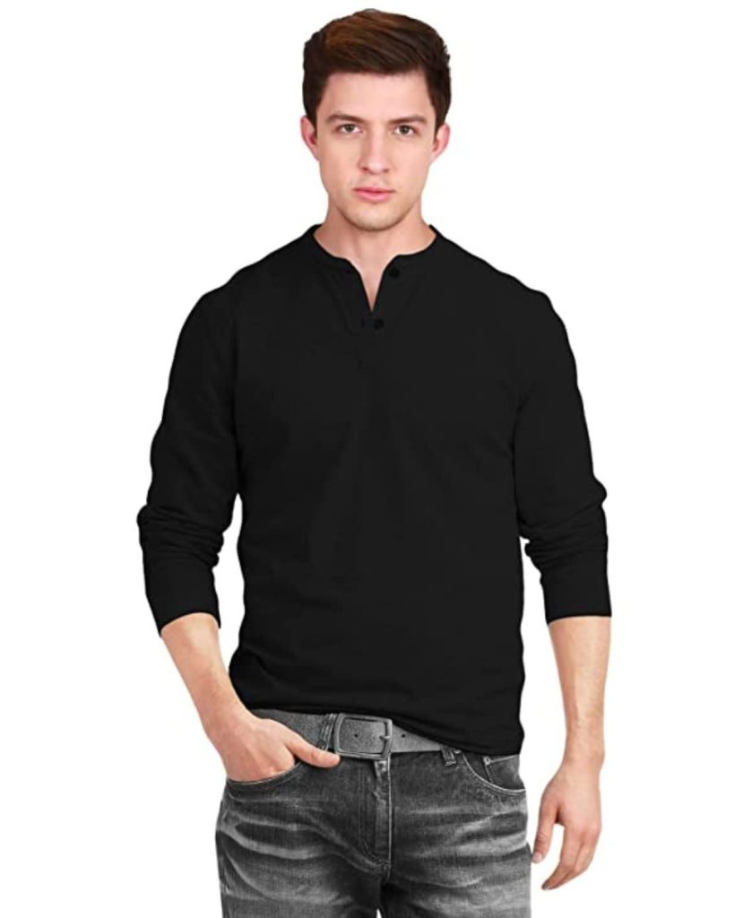 Veirdo® Pure Cotton Regular Fit Henley Neck Plain Solid Full Sleeve T-Shirt for Men & Boys (Color Options: Black, Red, Swanwhite, Navy Blue, White, Cork, Green, Maroon, Mustard, Royal Blue)