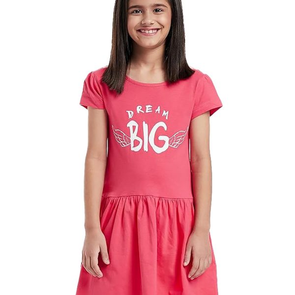 Amazon Brand - Jam & Honey Casual Girls 100% Cotton Printed Knee Length One Piece Dress | Age 2-12 Years