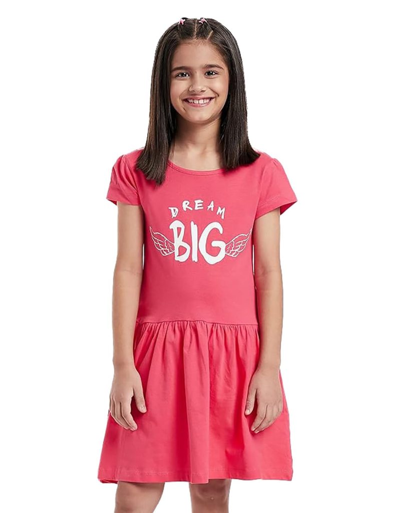 Amazon Brand - Jam & Honey Casual Girls 100% Cotton Printed Knee Length One Piece Dress | Age 2-12 Years