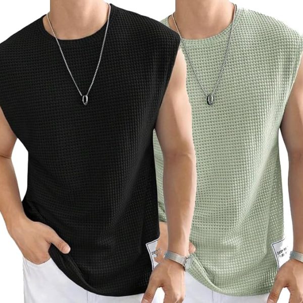 Narsingha Dreams Men's Polycotton Waffle Tank Tops Sleeveless Round Neck T-Shirt for Gym, Running and Outdoor