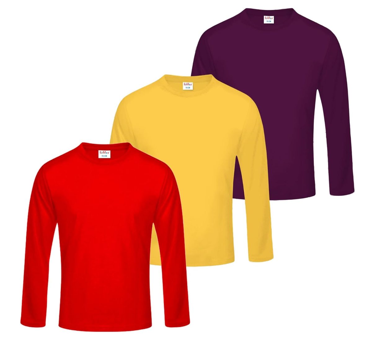 kiddeo Kids Boys Plain Full Sleeve t Shirts (Rd_yl_pur)(Pack of 3)