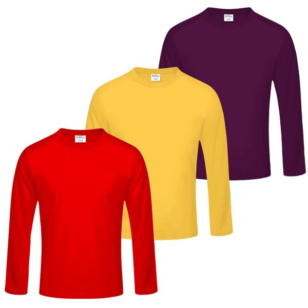 kiddeo Kids Boys Plain Full Sleeve t Shirts (Rd_yl_pur)(Pack of 3)