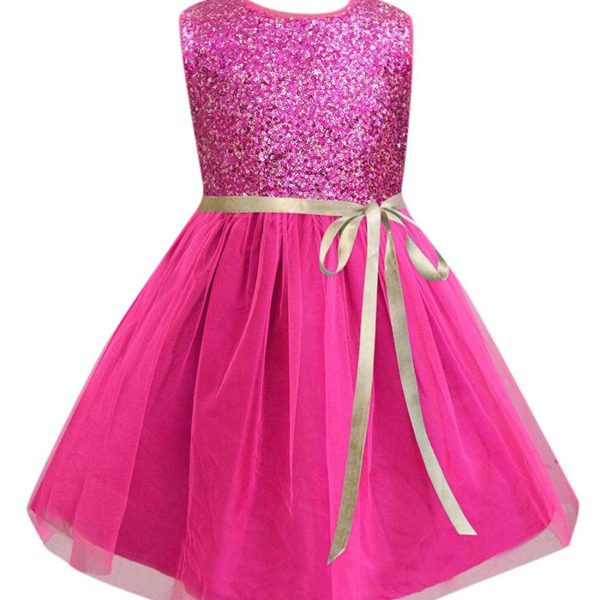 A.T.U.N. (ALL THINGS UBER NICE) Girls Skater Knee-Length Dress (Gdrs Glt Fsp_Fuschia_7-8 Years), Fuchsia