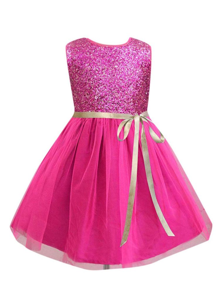 A.T.U.N. (ALL THINGS UBER NICE) Girls Skater Knee-Length Dress (Gdrs Glt Fsp_Fuschia_7-8 Years), Fuchsia