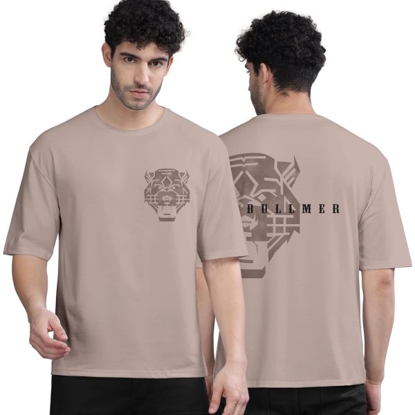 BULLMER Black Trendy Front and Back Printed oversized Round Neck T-shirt for men