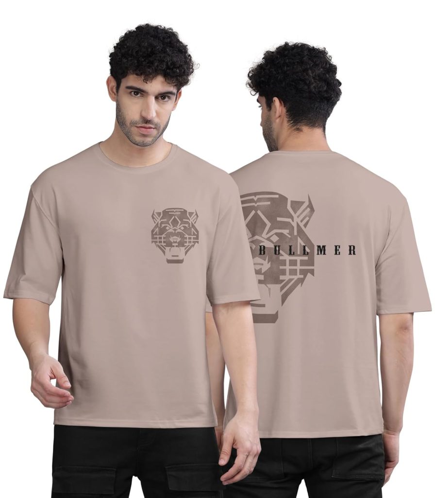 BULLMER Black Trendy Front and Back Printed oversized Round Neck T-shirt for men