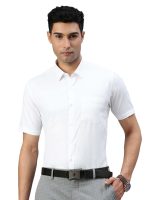 RAMRAJ Mens Cotton Spread Collar Solid White Half Sleeve Formal Shirt
