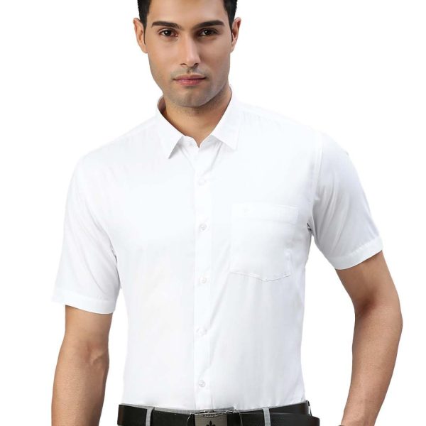 RAMRAJ Mens Cotton Spread Collar Solid White Half Sleeve Formal Shirt