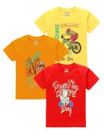 kiddeo Kids Boys Tshirts(Pack of 3) (5pcs_Rd_yl_Or)